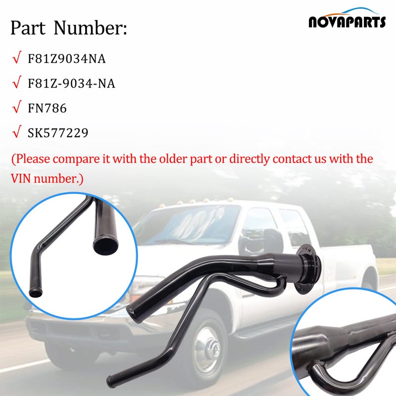 NOVAPARTS Fuel Gas Tank Filler Neck Tube Pipe for 1999 2000 2001 2002 2003 2004 Ford F250 Super Duty & F350 Super Duty Pickup (ONLY Midship tank With 8' bed Gasoline) F81Z9034NA FN786 SK577229 - Image 2